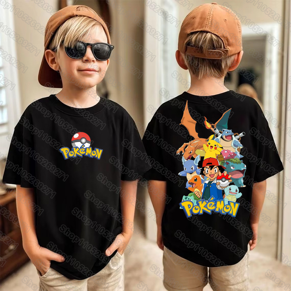 Card Sleeves Protector - Pokemons Pikachu Cartoon Kids Printed T-Shirts