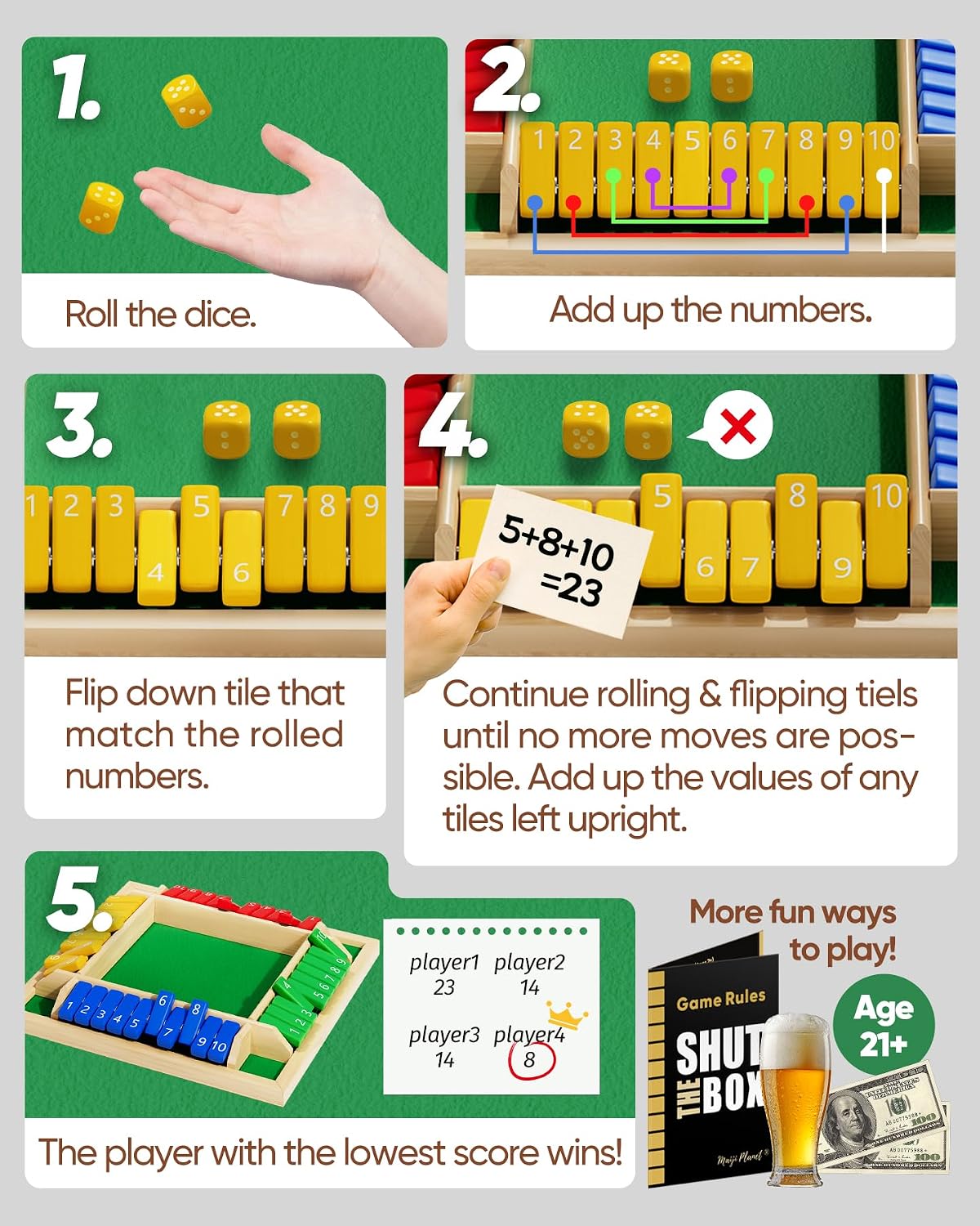 Shut The Box Game, Math Dice B - Board Game Night avaliação e preço