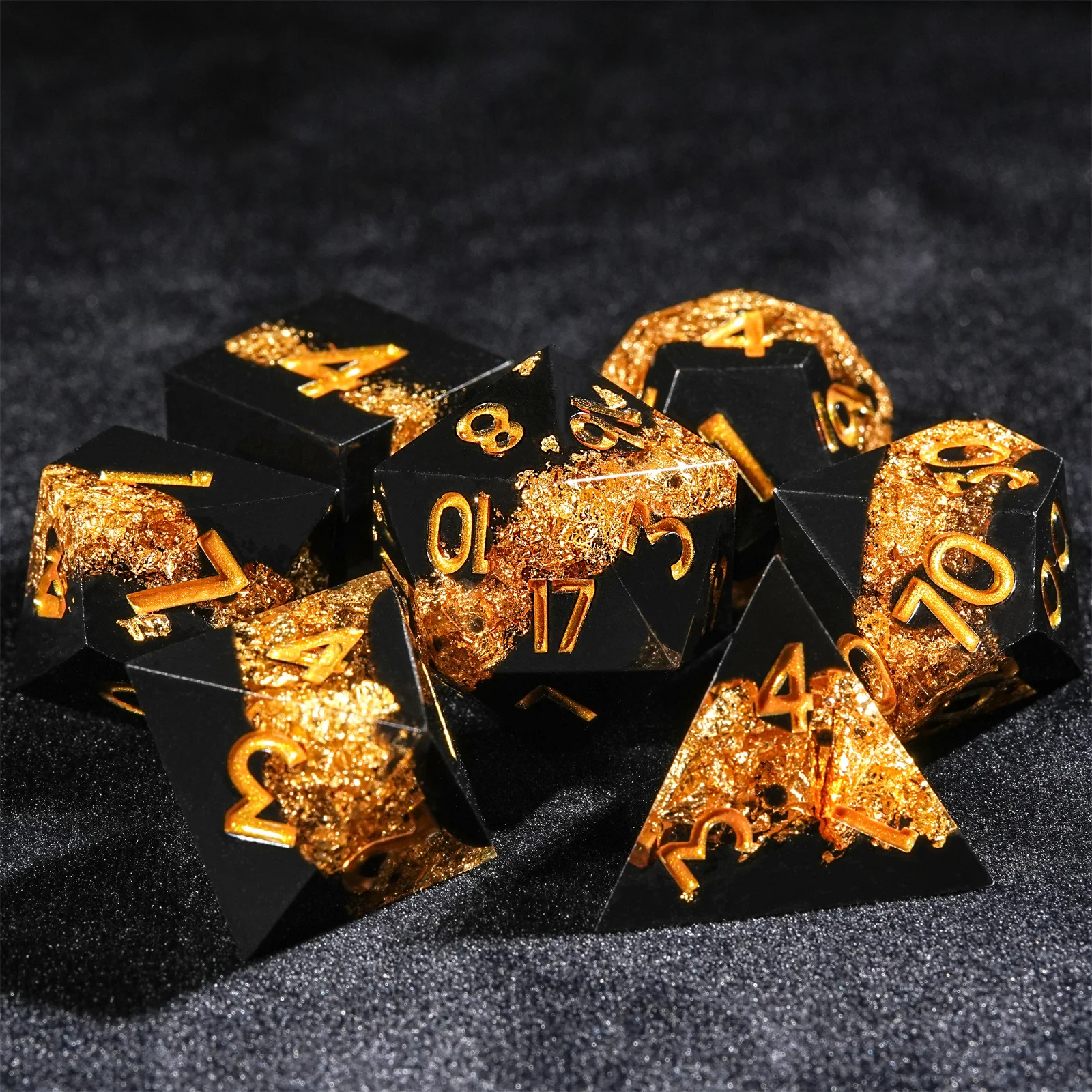 7pcs DND Dice Resin Black Gold - Board Game Dungeons And Dragons avaliação e preço