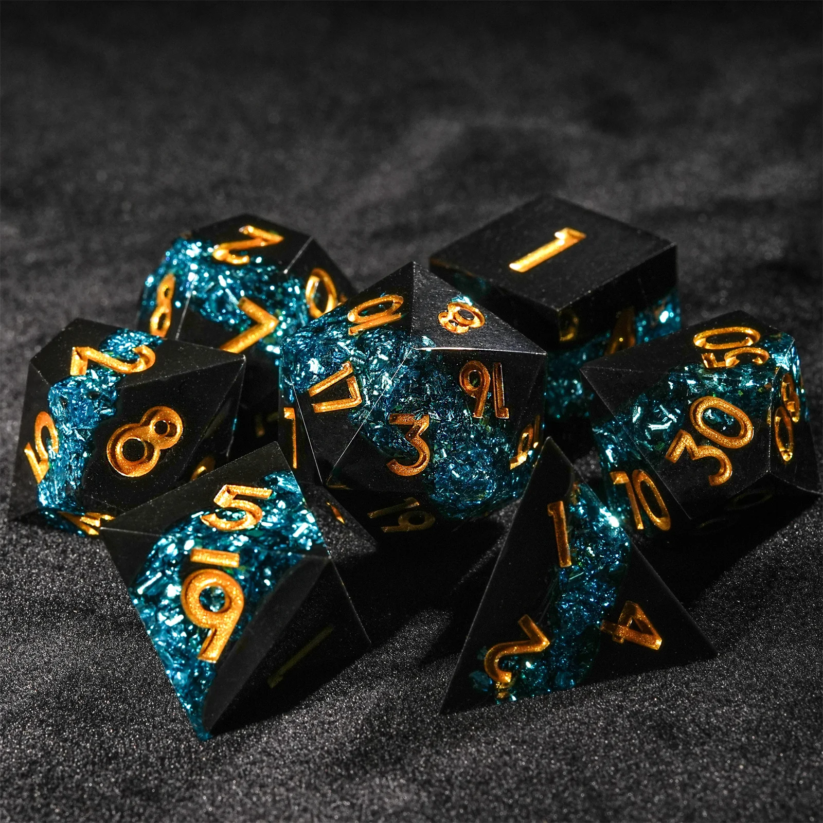 7pcs DND Dice Resin Black Gold - Board Game Dungeons And Dragons avaliação e preço